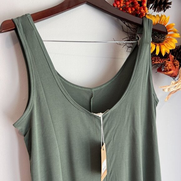 Marine Layer Luxe Rib Romper Small in Laurel Wreath Olive - Picture 2 of 8